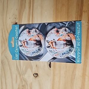 Car Ceramic Coaster Fox and Flowers